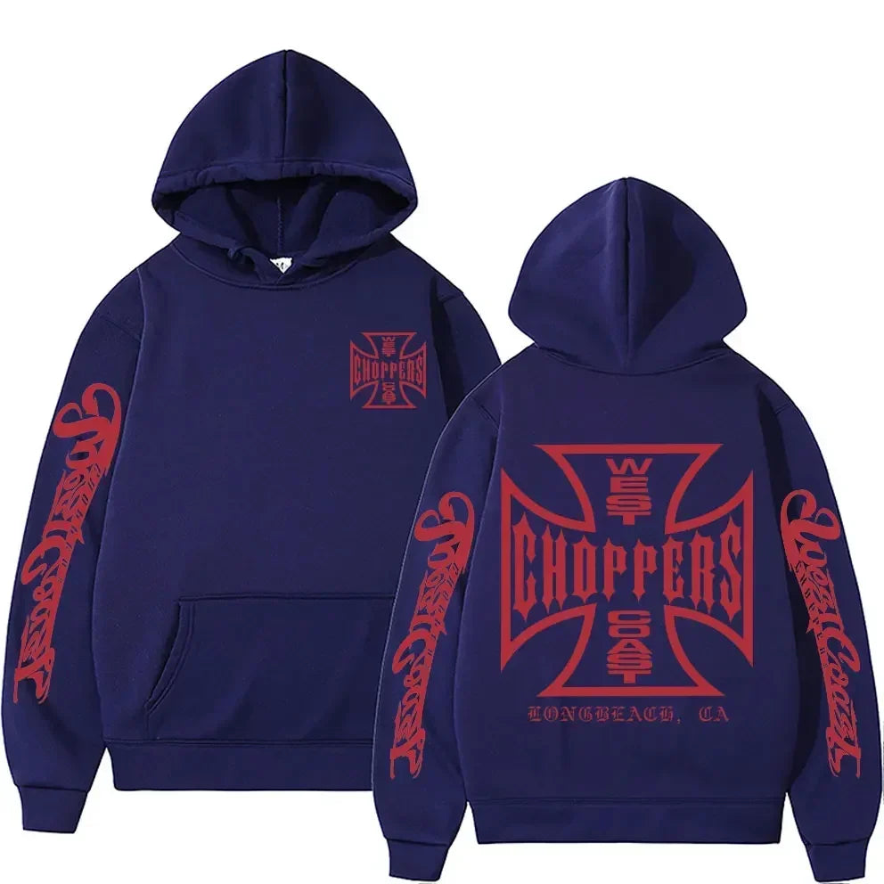West Coast Choppers Cross Frame Double Sided Print Hoodie 90s Streetwear Male Vintage Hoodies Men's Hip Hop Oversized Sweatshirt