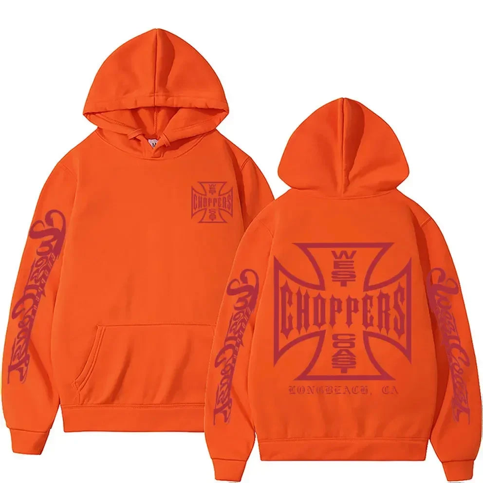 West Coast Choppers Cross Frame Double Sided Print Hoodie 90s Streetwear Male Vintage Hoodies Men's Hip Hop Oversized Sweatshirt