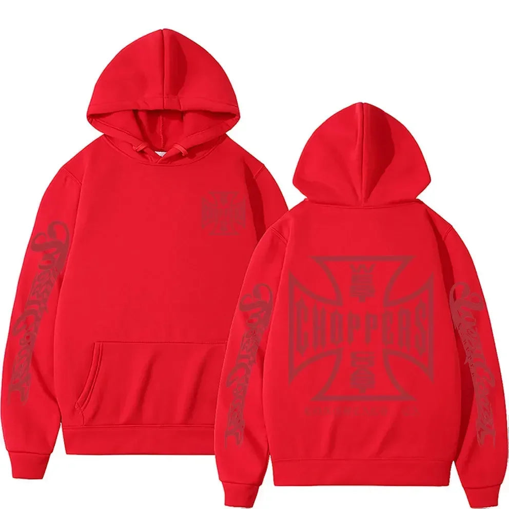 West Coast Choppers Cross Frame Double Sided Print Hoodie 90s Streetwear Male Vintage Hoodies Men's Hip Hop Oversized Sweatshirt