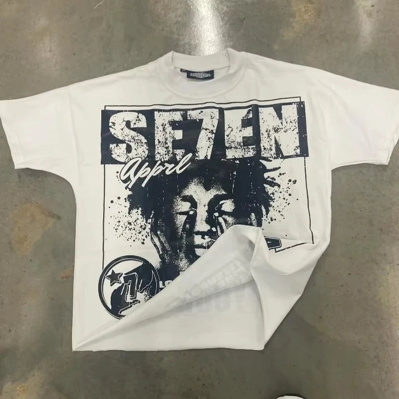 y2k top Alphabet print Street Harajuku short sleeve T-shirt Men 2024 American retro loose top couple casual oversized shirt