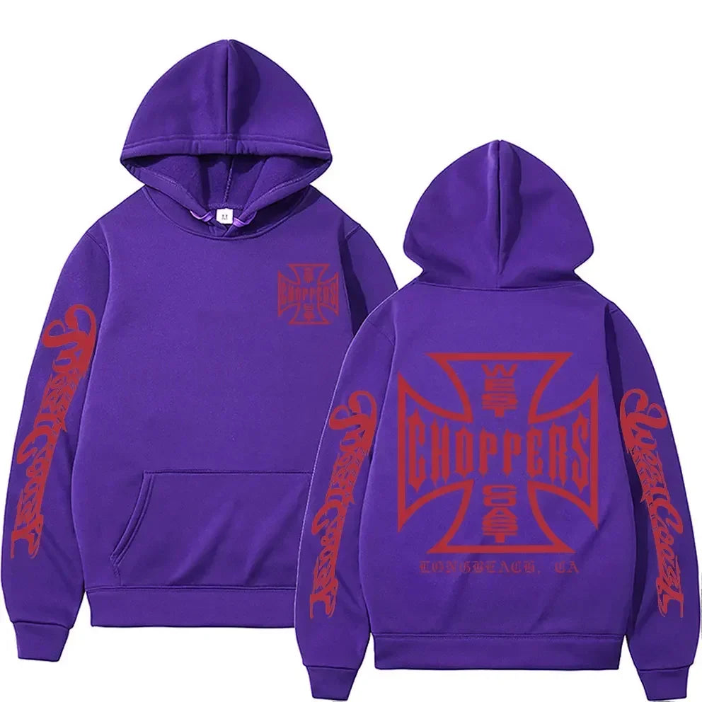 West Coast Choppers Cross Frame Double Sided Print Hoodie 90s Streetwear Male Vintage Hoodies Men's Hip Hop Oversized Sweatshirt
