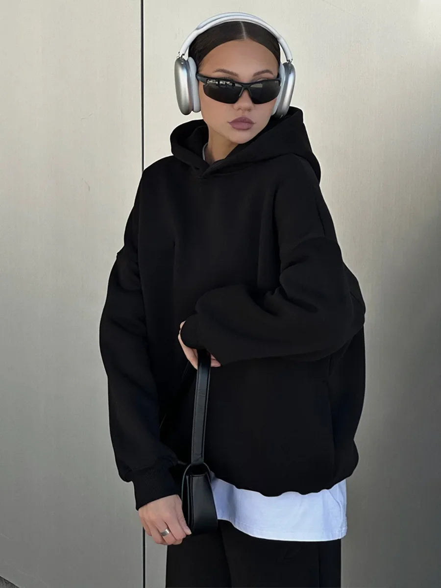Wolfeel Solid Color Hoodies Pants 2-Pieces Sets Winter Thicken Fleece Women's Sweatshirt Oversized Fashion Warm Pullovers Sets