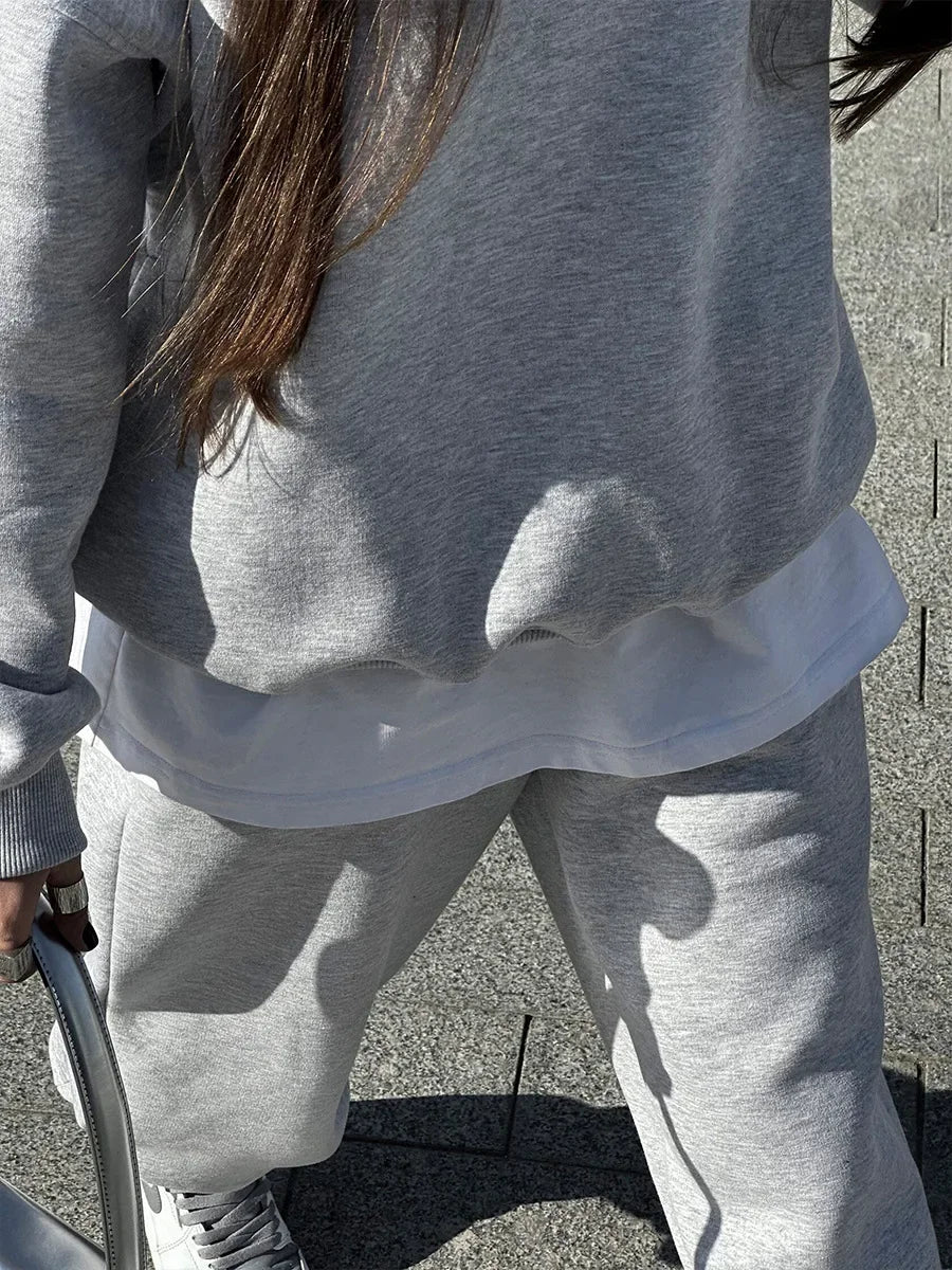 Wolfeel Solid Color Hoodies Pants 2-Pieces Sets Winter Thicken Fleece Women's Sweatshirt Oversized Fashion Warm Pullovers Sets