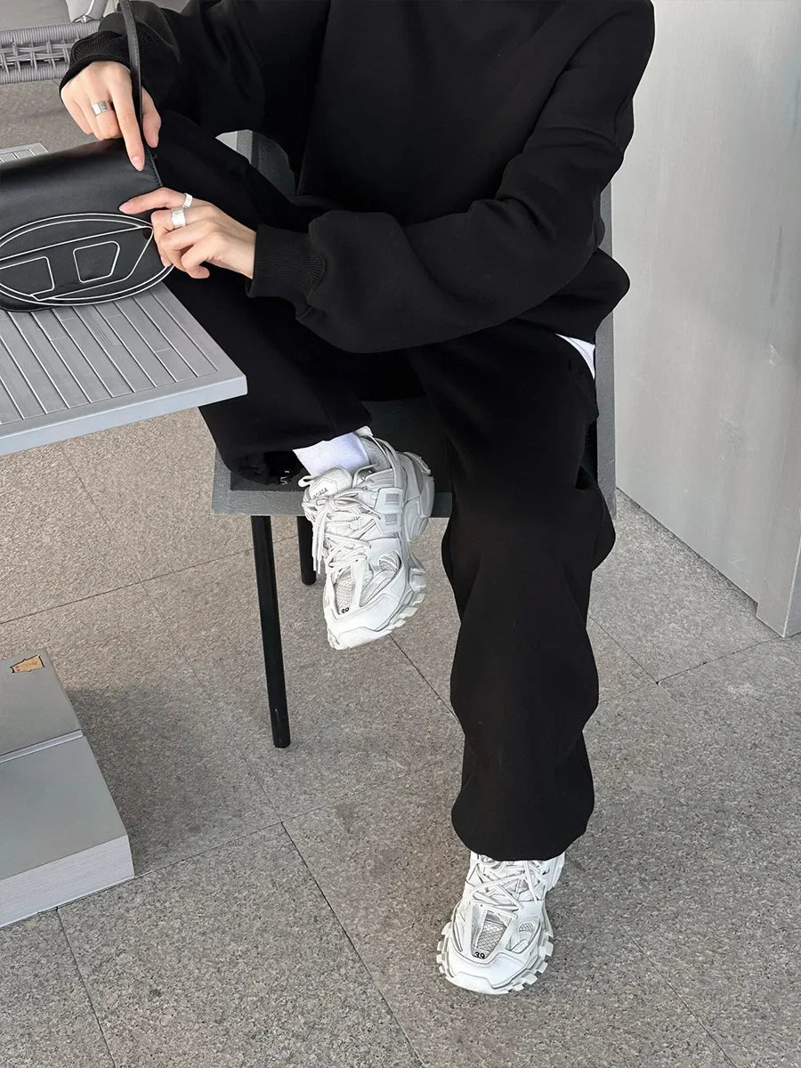 Wolfeel Solid Color Hoodies Pants 2-Pieces Sets Winter Thicken Fleece Women's Sweatshirt Oversized Fashion Warm Pullovers Sets