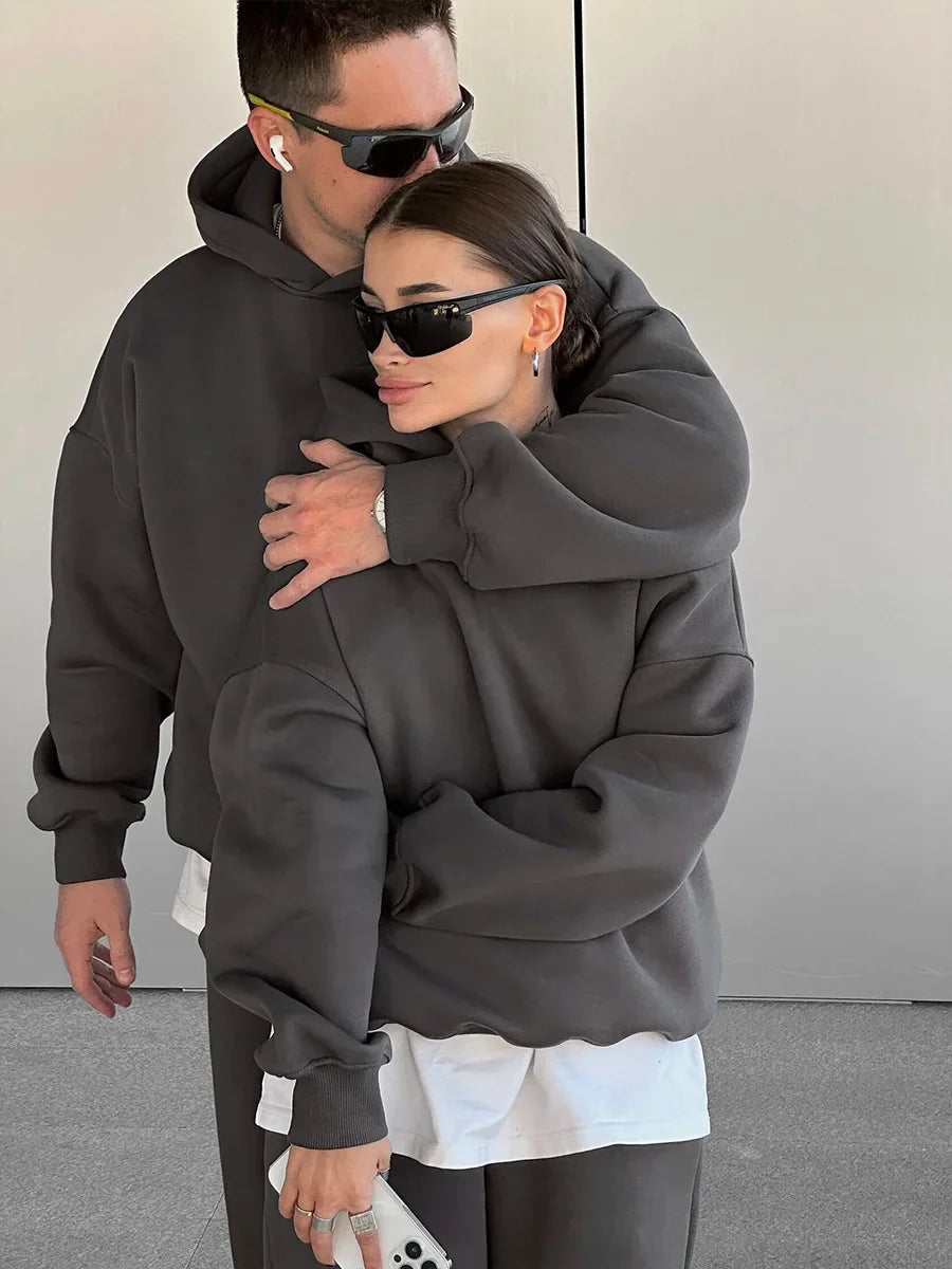 Wolfeel Solid Color Hoodies Pants 2-Pieces Sets Winter Thicken Fleece Women's Sweatshirt Oversized Fashion Warm Pullovers Sets