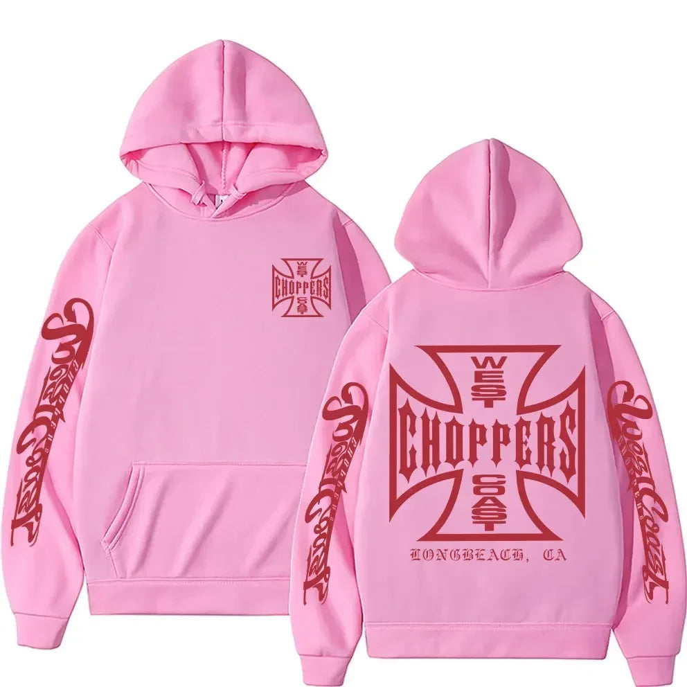 West Coast Choppers Cross Frame Double Sided Print Hoodie 90s Streetwear Male Vintage Hoodies Men's Hip Hop Oversized Sweatshirt