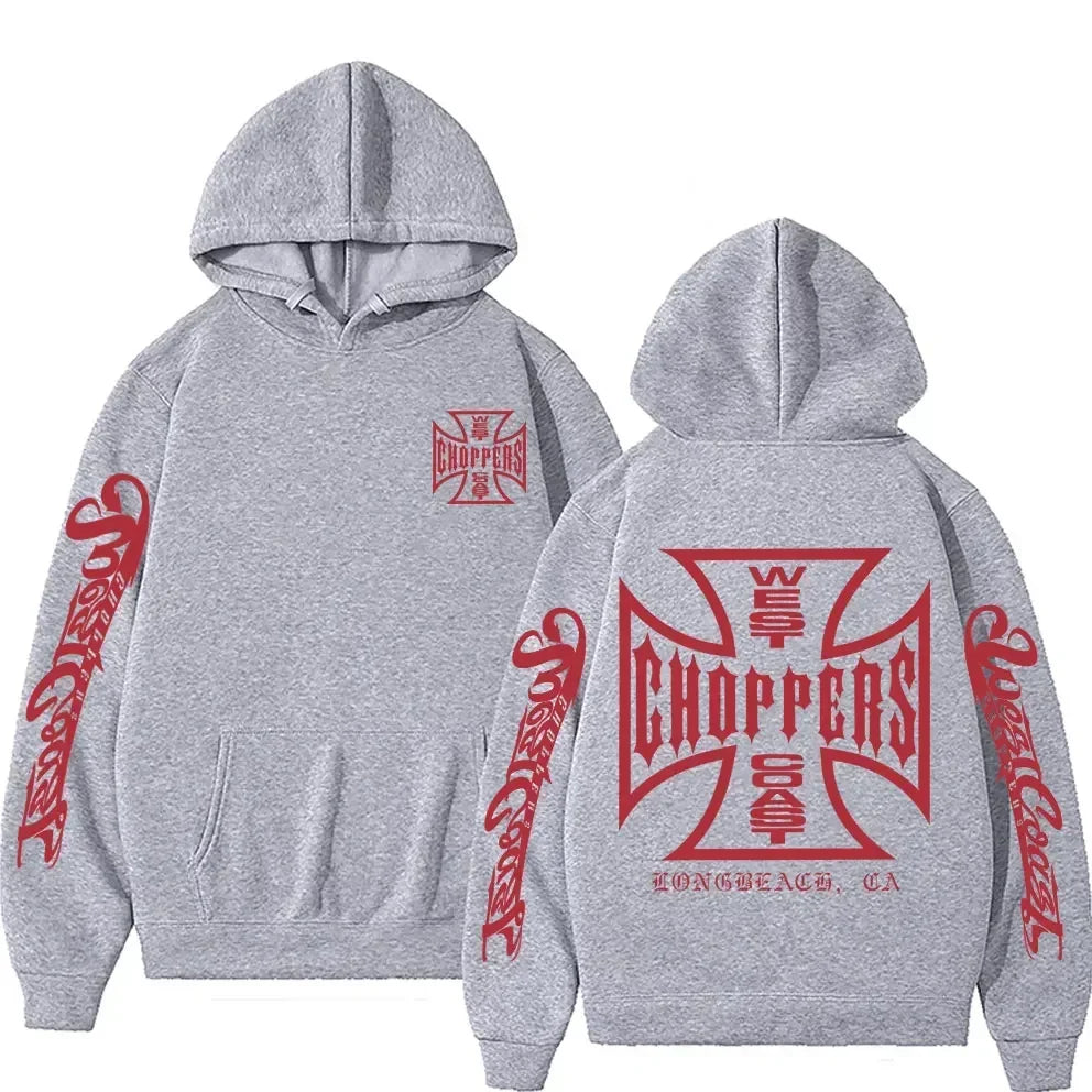 West Coast Choppers Cross Frame Double Sided Print Hoodie 90s Streetwear Male Vintage Hoodies Men's Hip Hop Oversized Sweatshirt