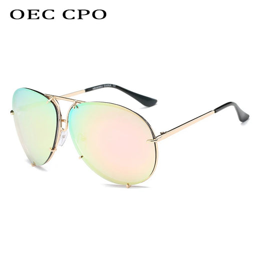 Oversized Goggle Pilot Sunglasses Women Luxury Brand Mirror Metal Sun Glasses Female Fashion Shades UV400 Eyewear Oculos De Sol