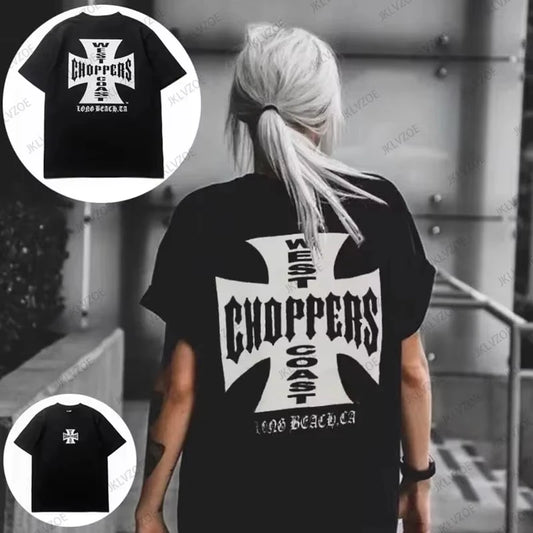 West Coast Choppers Cross Frame Print Women Men Tshirt Hip Hop Streetwear Fashion Short Sleeve O-neck Tees Casual Oversized Tops