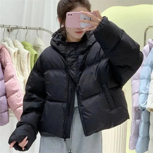 Winter Puffer Jackets Women Thick Warm Cotton Solid Padded Coat Female Korean Fashion Hooded Oversized Loose Short Parkas Mujer