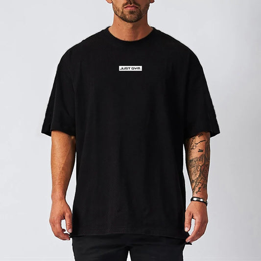 Oversized Men's T-shirt Movement Fitness Short Sleeve Loose Sportswear Gym Clothing Fitness Summer Breathable Quick Dry Tops