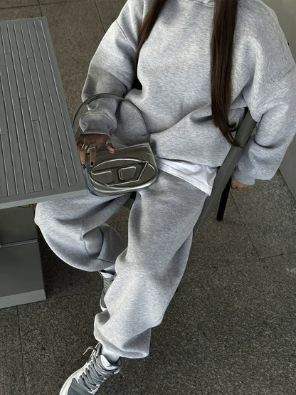 Wolfeel Solid Color Hoodies Pants  2-Pieces Sets Winter Thicken Fleece Women's Sweatshirt Oversized Fashion Warm Pullovers Sets