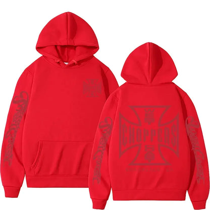 West Coast Choppers Cross Frame Double Sided Print Hoodie 90s Streetwear Male Vintage Hoodies Men's Hip Hop Oversized Sweatshirt