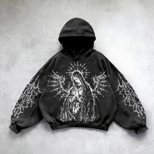 New American Street Retro Harajuku Y2K Fashion Versatile Hoodie Men Punk Hip-Hop Casual Loose Oversized Sweatshirt Women