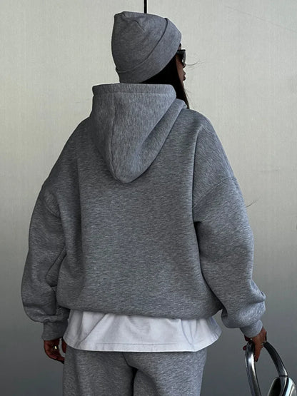 Wolfeel Solid Color Hoodies Pants  2-Pieces Sets Winter Thicken Fleece Women's Sweatshirt Oversized Fashion Warm Pullovers Sets