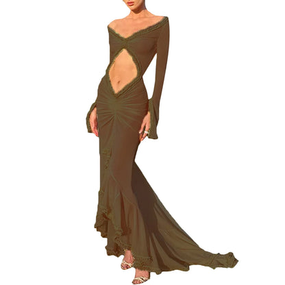 Women Sexy Mesh Sheer Maxi Dress Y2k Floral See Through Low Cut Backless Bodycon Fitted Long Dress Party Dress Night Gown