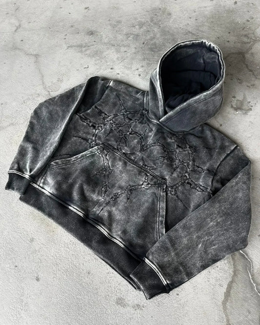 Y2K Gothic Washing Embroidery Hoodie American Retro Oversized Sweatshirt Men Women Harajuku Hip Hop Long Sleeve Pullover Hoodie