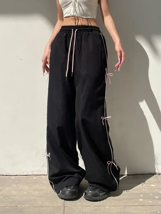 HOUZHOU Y2k 2000s Vintage Baggy Sweatpants Woman Korean Fashion Harajuku Pants Oversized Streetwear Casual Gyaru Trousers Bows