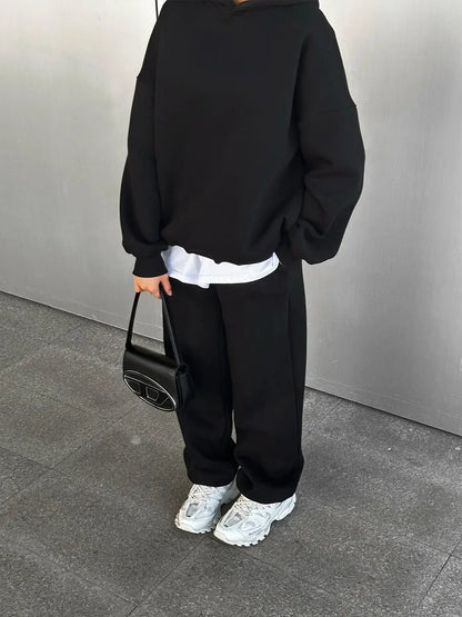 Wolfeel Solid Color Hoodies Pants  2-Pieces Sets Winter Thicken Fleece Women's Sweatshirt Oversized Fashion Warm Pullovers Sets