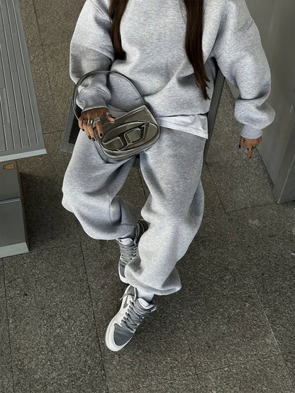 Wolfeel Solid Color Hoodies Pants  2-Pieces Sets Winter Thicken Fleece Women's Sweatshirt Oversized Fashion Warm Pullovers Sets