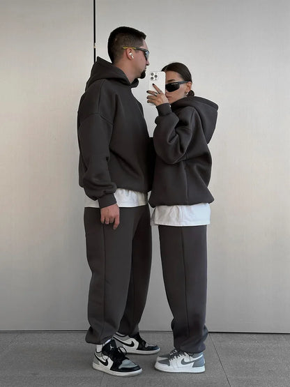 Wolfeel Solid Color Hoodies Pants  2-Pieces Sets Winter Thicken Fleece Women's Sweatshirt Oversized Fashion Warm Pullovers Sets