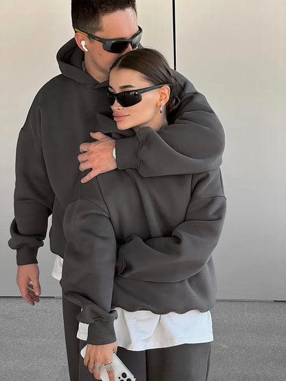 Wolfeel Solid Color Hoodies Pants  2-Pieces Sets Winter Thicken Fleece Women's Sweatshirt Oversized Fashion Warm Pullovers Sets