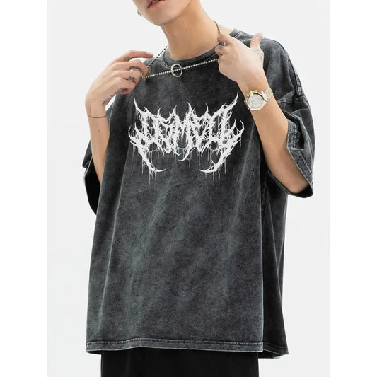 Oversized Washed Punk T-Shirt 2024 Gothic Graphic Unisex High Street Vintage Loose Casual T-shirts Harajuku Cotton T Shirts Man